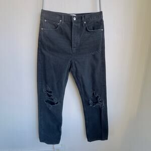 Black Agolde 90s Jeans Straight Loose Baggy Grunge Distressed High Rise Denim 27